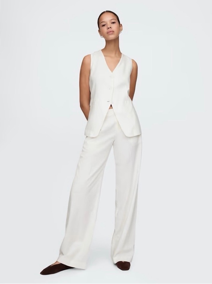 Gap White Linen Blend Longline Vest